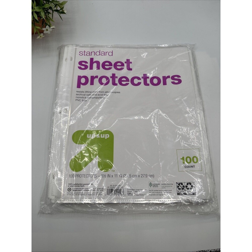 Up&up 100ct Letter Plastic Page Sheet Protectors Standard Clear 8.5x11" NIP